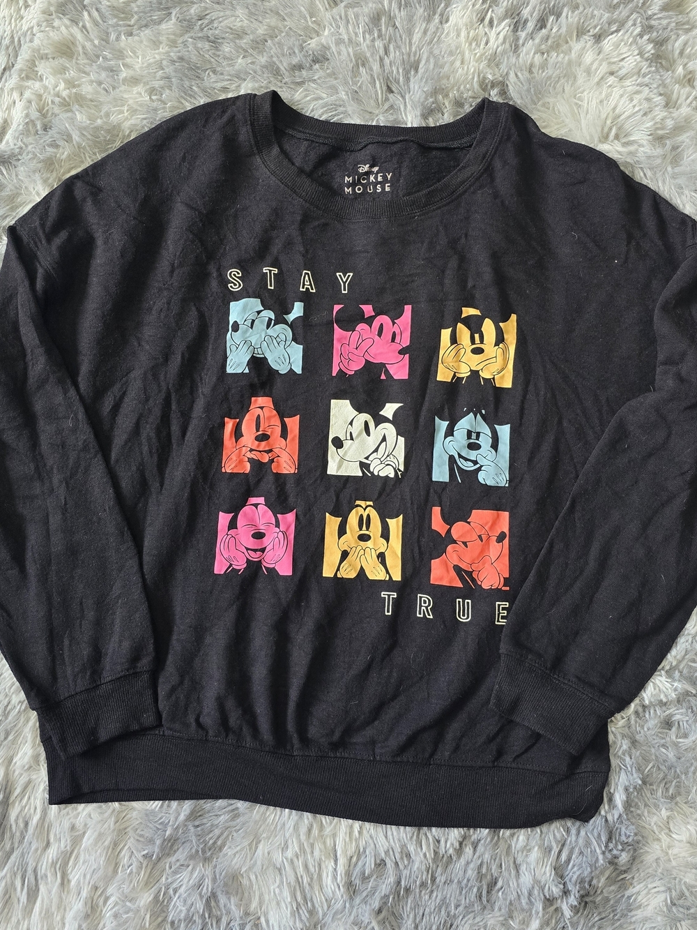 Disney Black "Stay True" Mickey Colorblock Sweatshirt, Size Small